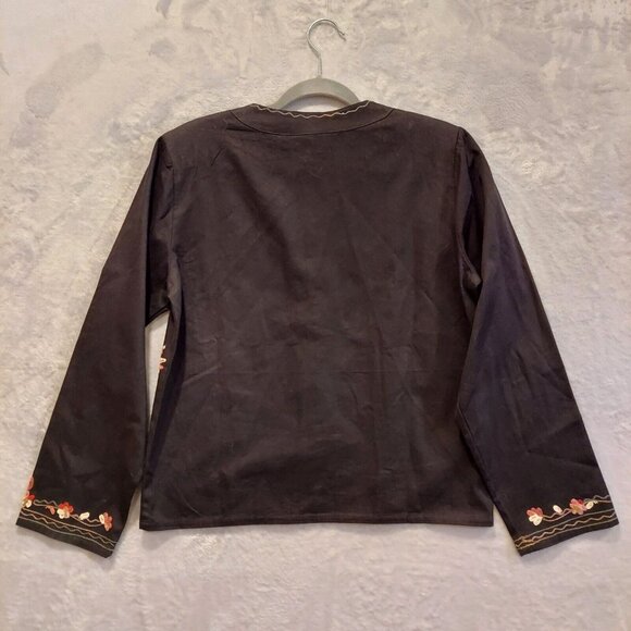 New Identity Jacket Womens M Black Floral Embroidery Artsy Art T Wear Boho retro - Picture 9 of 10